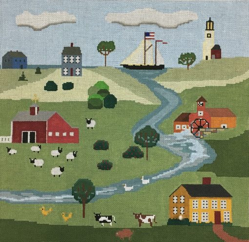 New England Farm Needlepoint Canvas - KC Needlepoint