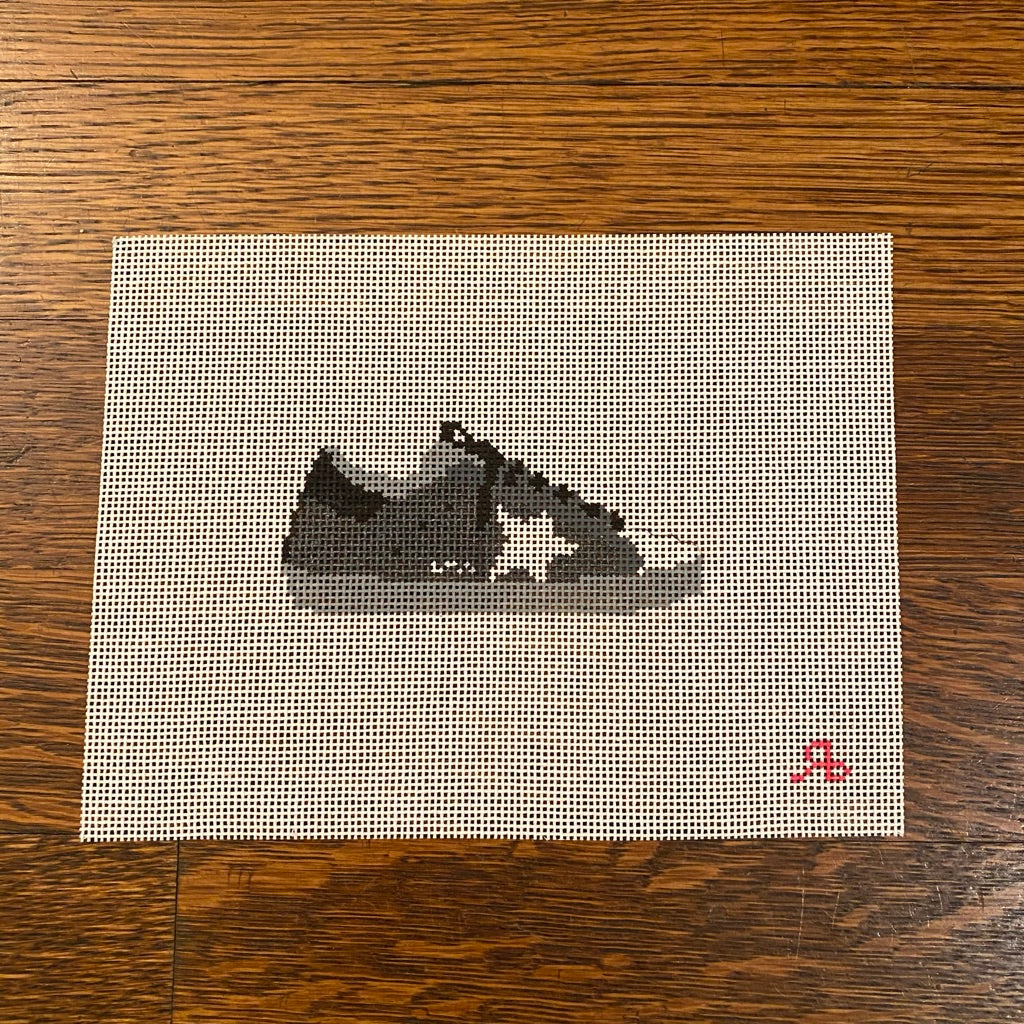 Gray Sneaker with White Star Canvas - needlepoint
