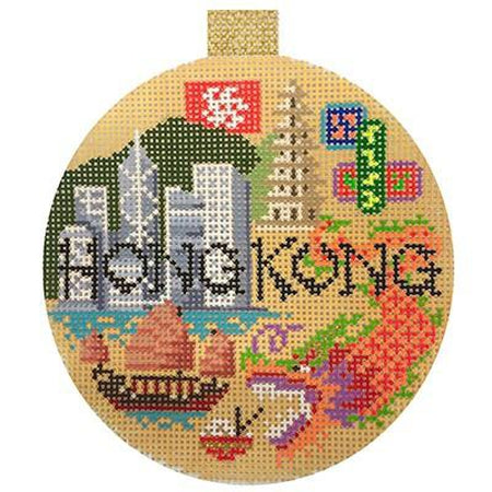 Hong Kong Travel Round Canvas - KC Needlepoint