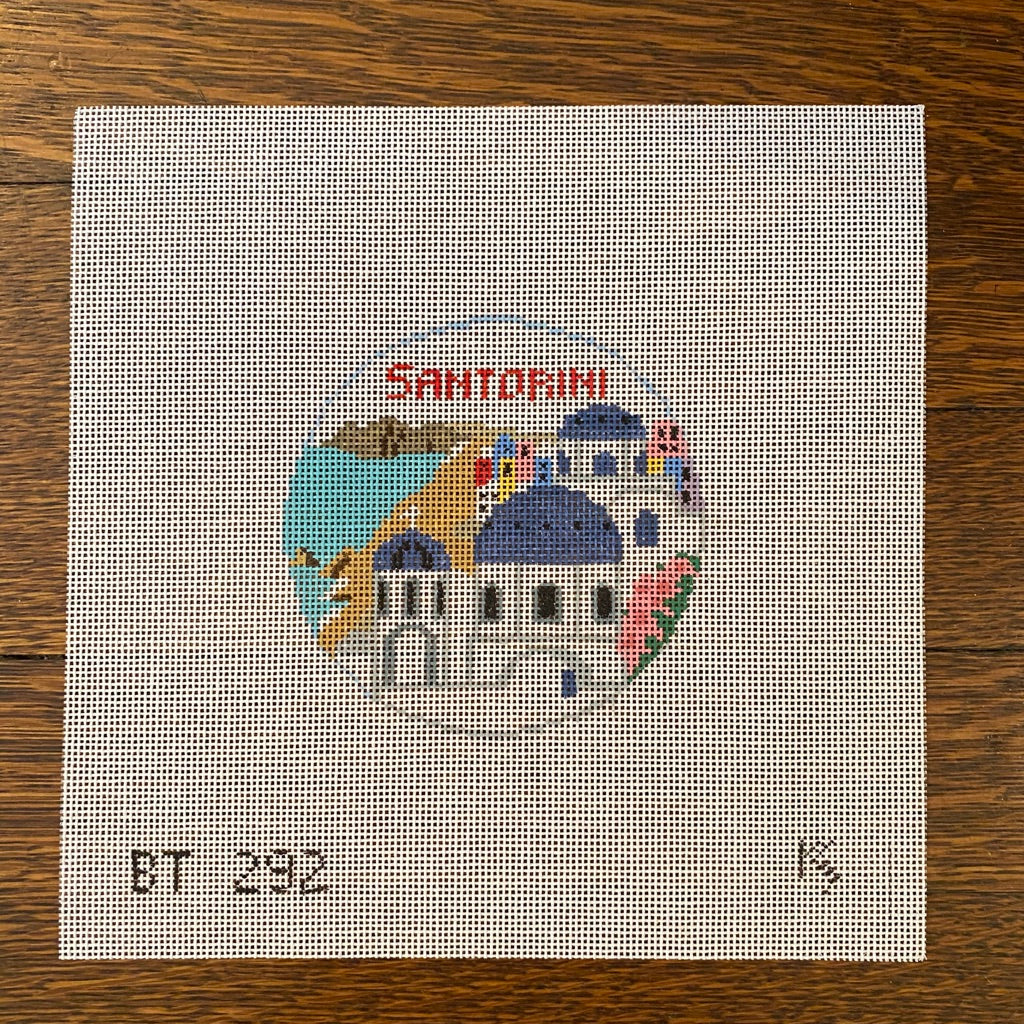 Santorini Travel Round Canvas - needlepoint