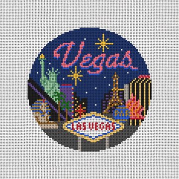 Las Vegas Travel Round Canvas - KC Needlepoint