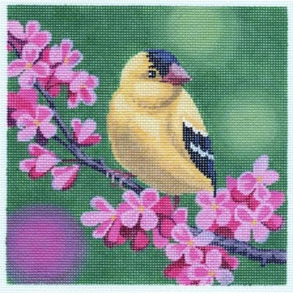 Goldfinch on Cherry Blossoms Canvas - KC Needlepoint