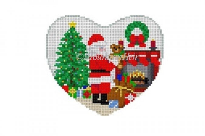 Santa Suffing Stocking Heart Canvas - needlepoint