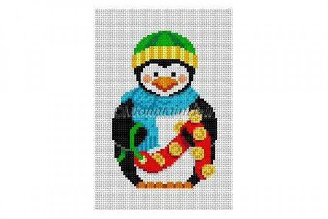 Penguin with Sleigh Bells Canvas - KC Needlepoint