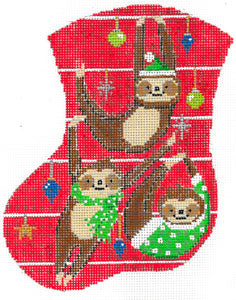 Sloth Christmas Mini Sock Canvas - KC Needlepoint