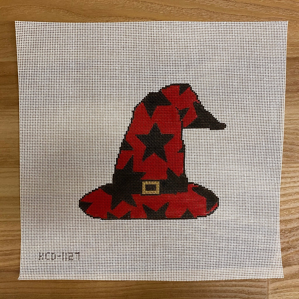 Stars on a Red Witch's Hat Canvas - needlepoint