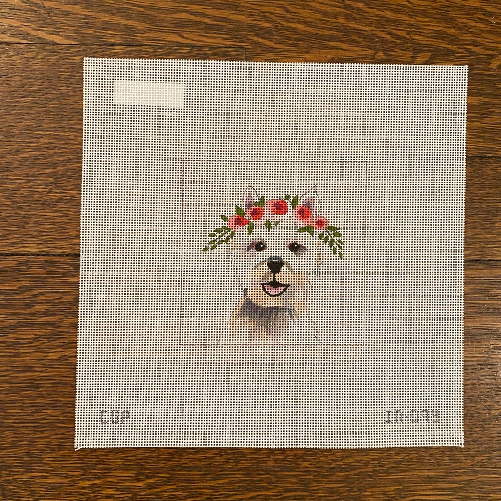 Westie with Flowers Canvas - KC Needlepoint