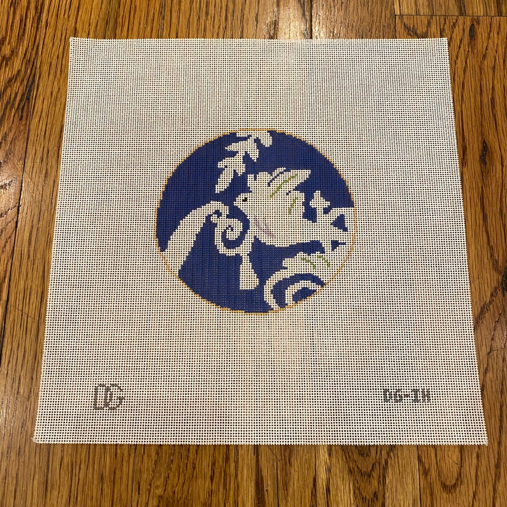 Dove in Blue Round Canvas - KC Needlepoint
