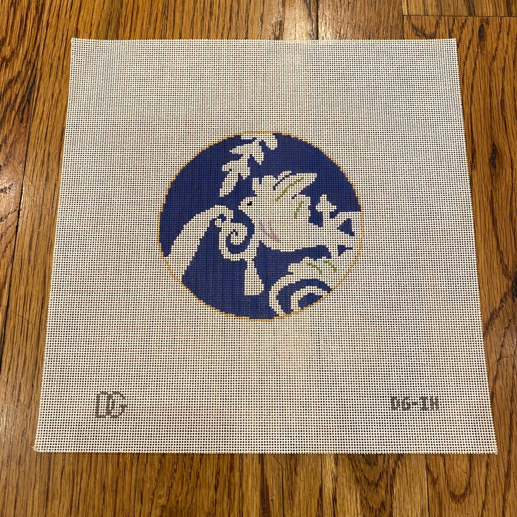 Dove in Blue Round Canvas - KC Needlepoint