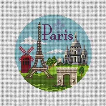 Paris Travel Round Canvas - KC Needlepoint