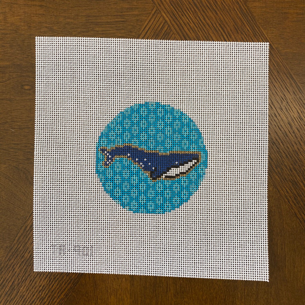Whale on Blue Round Canvas - KC Needlepoint
