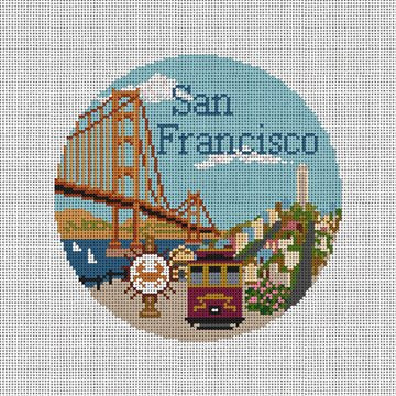 San Francisco Travel Round Canvas - KC Needlepoint