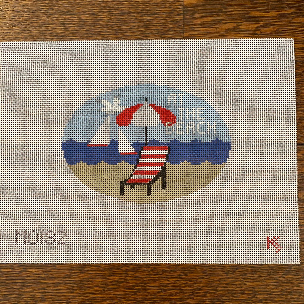At the Beach Oval Canvas - needlepoint