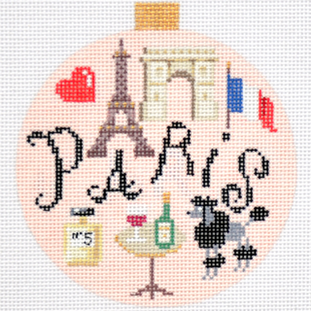 Paris Travel Round Needlepoint Canvas - KC Needlepoint