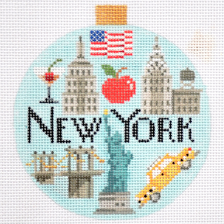 New York Travel Round Needlepoint Canvas - KC Needlepoint