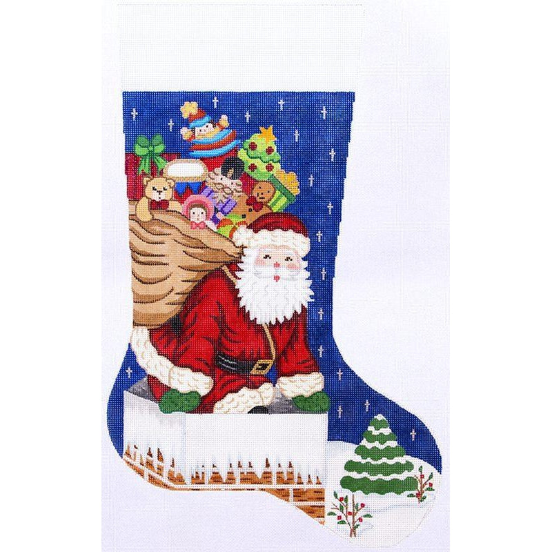Santa in Chimney Stocking Canvas - KC Needlepoint