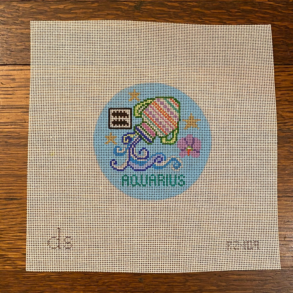 Aquarius Zodiac Round Canvas - needlepoint