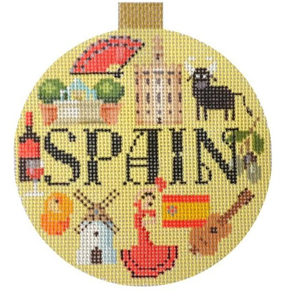 Spain Travel Round Needlepoint Canvas - KC Needlepoint