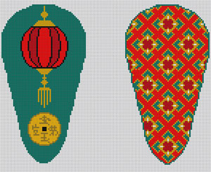 Chinese Lantern Red Teal Scissor Case Canvas - KC Needlepoint