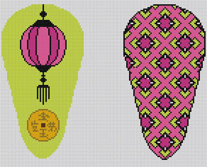 Chinese Lantern Pink/Green Scissor Case Canvas - KC Needlepoint