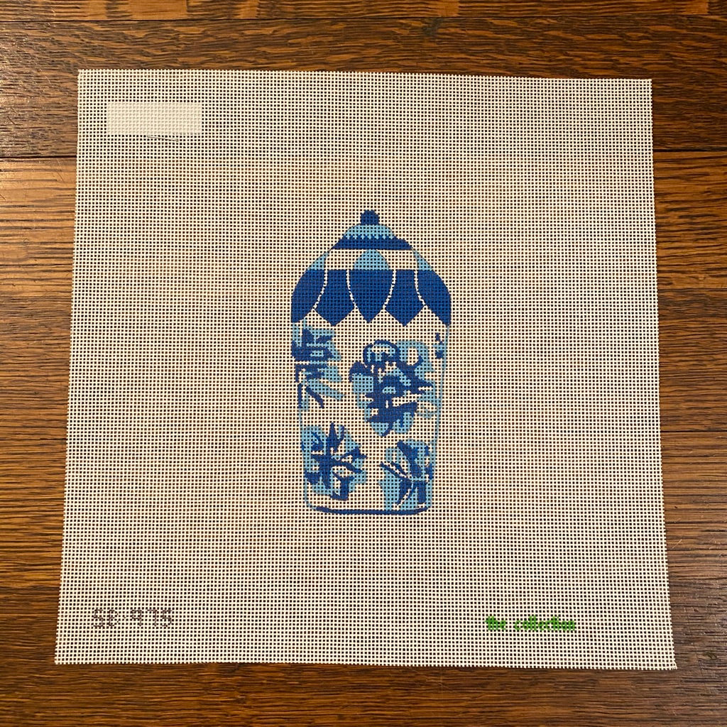 Blue Jardiniere with Flowers Canvas - needlepoint