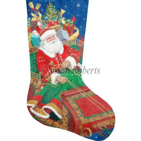 Santa's on His Way Stocking Canvas - KC Needlepoint
