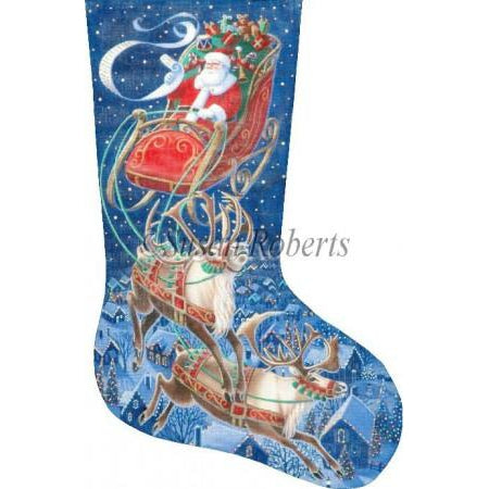 Santa Flying Through The Stars Stocking Canvas - KC Needlepoint