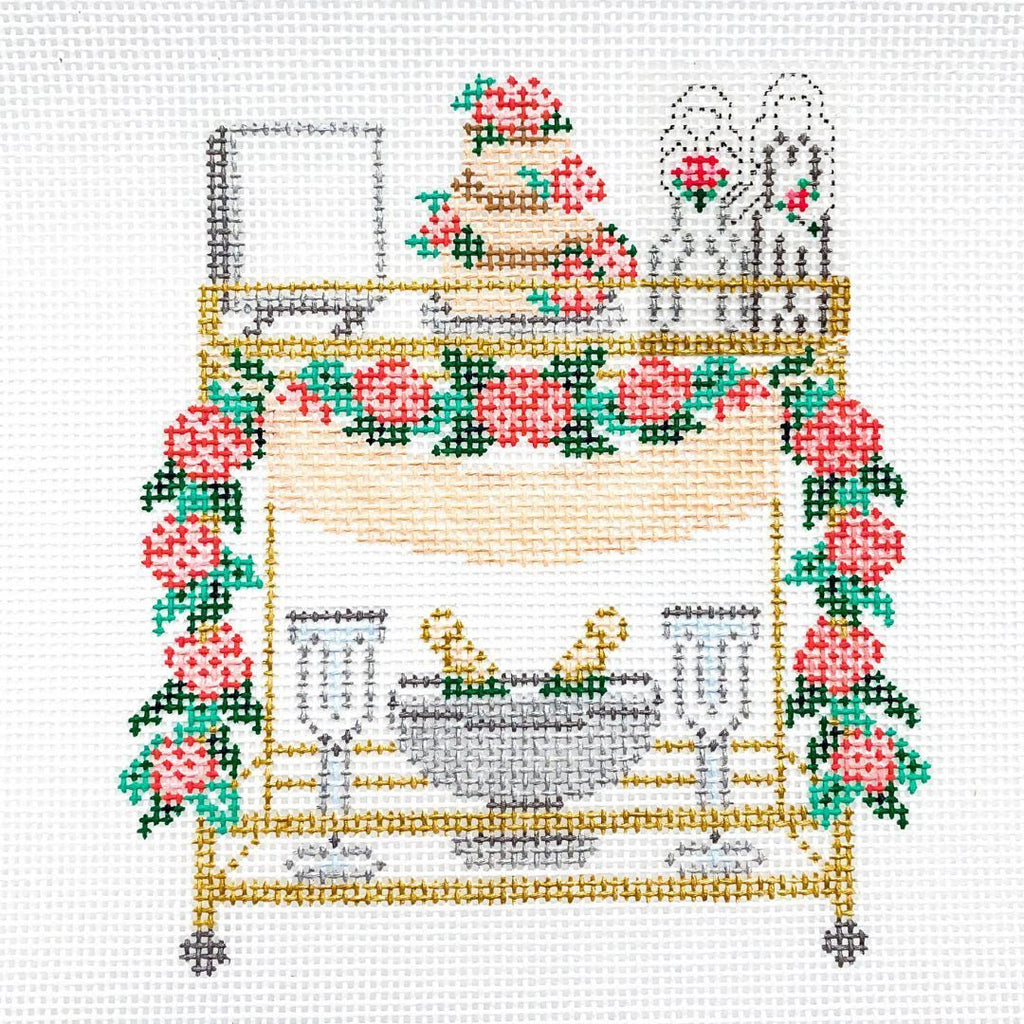 Two Brides in Dresses Wedding Bar Cart Canvas - KC Needlepoint