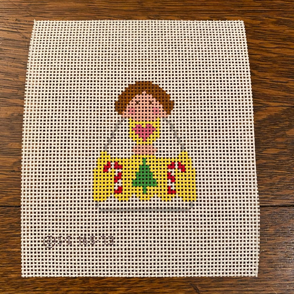 Yellow Angel with Candy Canes Canvas - needlepoint