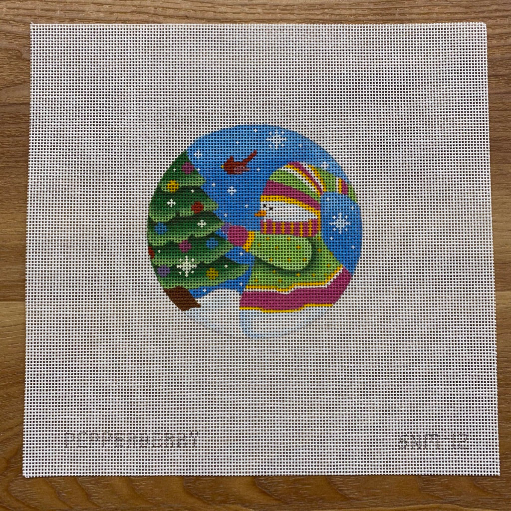 December Snowman Round Canvas - KC Needlepoint